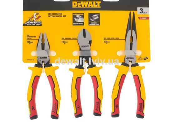 Набор из трех шарнирно-губцевых инструментов LASER HARDENED VDE 1000V DeWALT DWHT82811-0