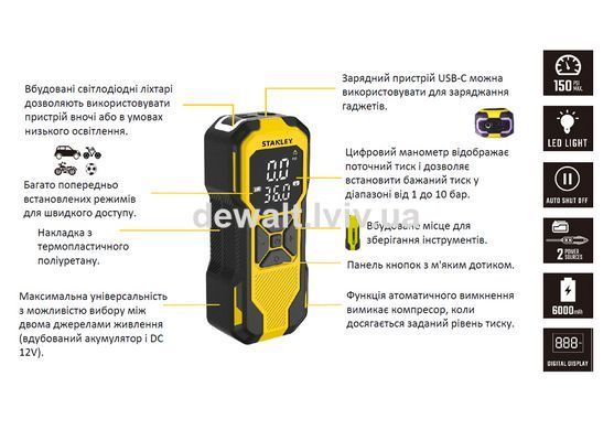 Компресор автомобільний-павербанк STANLEY SXIF0101