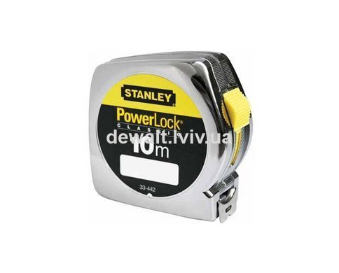 Рулетка вимірювальна Powerlock® довжиною 10 м, шириною 25 мм в хромованому пластмасовому корпусі STANLEY 0-33-442