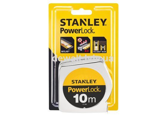 Рулетка измерительная Powerlock&reg; длиной 10 м, шириной 25 мм в хромированном пластмассовом корпусе STANLEY 0-33-442