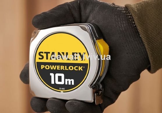 Рулетка измерительная Powerlock&reg; длиной 10 м, шириной 25 мм в хромированном пластмассовом корпусе STANLEY 0-33-442