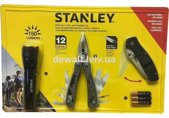 Универсальный инструмент MULTI-TOOL 12 в одном + складной карманный нож + фонарик STANLEY STHT81502-0
