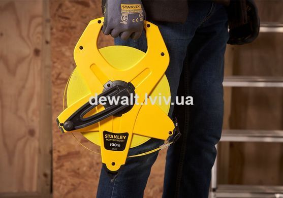 Рулетка вимірювальна PowerWinder Fiberglass довжиною 100 м, шириною 12.7 мм, стрічка зі скловолокном STANLEY 2-34-777